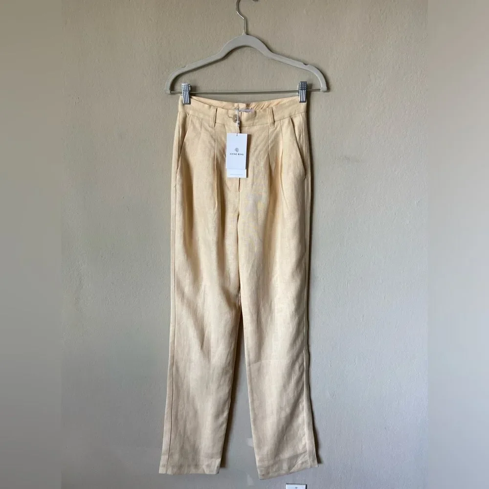 NWT Anine Bing Jay Straight Cream Pants Linen Size 30